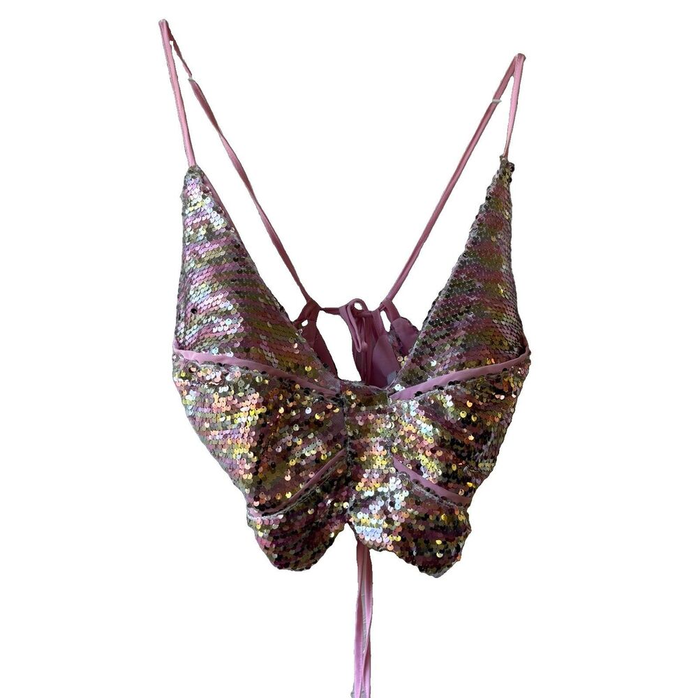 rue+ Pink/Gold Sequin Tank Top Adjustable Tie Back Spaghetti 3X/4X